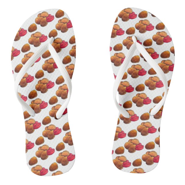 Chicken Nuggets with Ketchup Junk Food Foodie Flip Flops (Footbed)