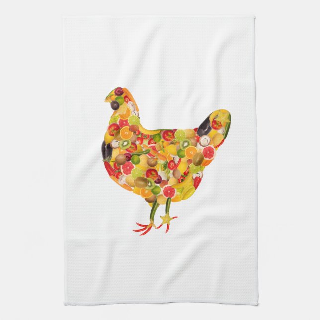 Chicken of fruits, vegetables. Add your own text ! Tea Towel (Vertical)