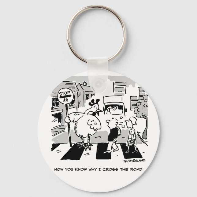 Chicken on a School Crossing Patrol. Funny Key Ring (Front)