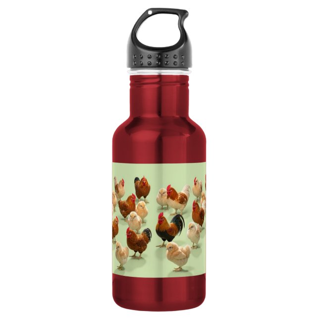 Chicken on light green background 532 ml water bottle (Front)