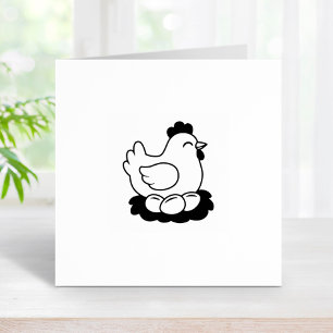 Chicken on Nest with Eggs 1x1 Rubber Stamp