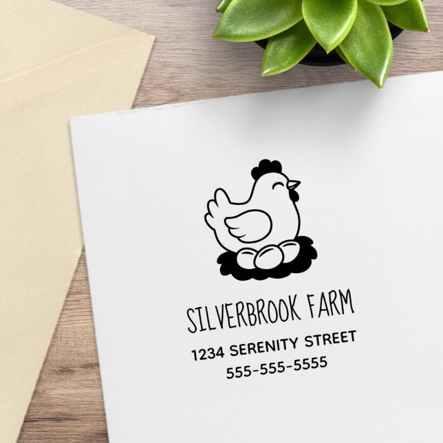 Chicken on Nest with Eggs Farm Address Rubber Stamp (Creator Uploaded)