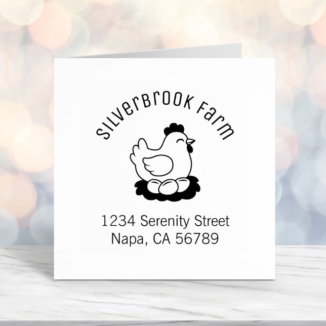 Chicken on Nest with Eggs Farm Arch Address Self-inking Stamp (Creator Uploaded)