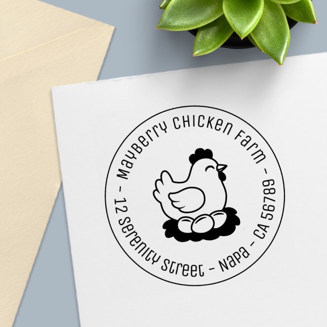 Chicken on Nest with Eggs Round Address Self-inking Stamp (Creator Uploaded)
