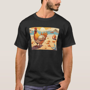 Chicken On Sunset Beach For Kids Sun Tanning Anima T-Shirt