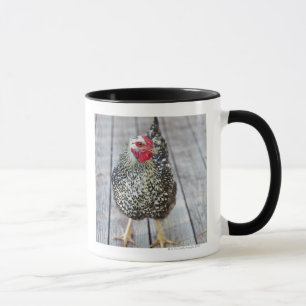 Chicken on wood deck, Silver Laced Wyandotte Mug