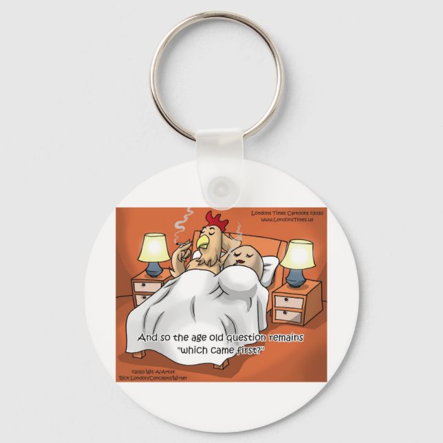 Chicken Or Egg Came 1st? Funny Gifts & Tees Key Ring (Front)