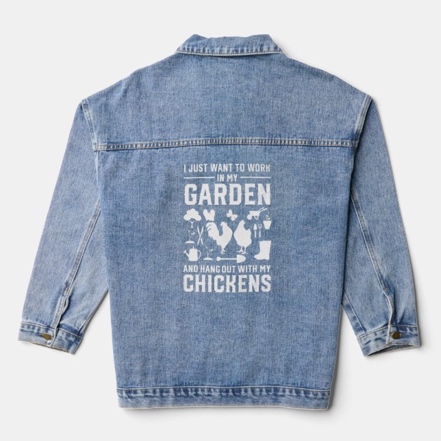 Chicken Owner Gardening Homestead Gardener Joke 9  Denim Jacket (Back)