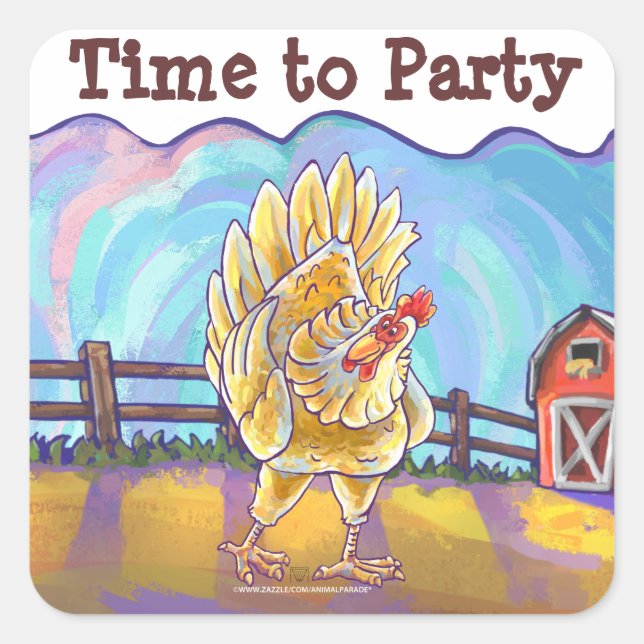 Chicken Party Centre Square Sticker (Front)