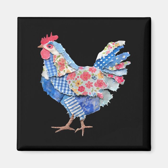 Chicken Patchwork Bunny Eggs Rabbit Happy Easter D Magnet (Front)