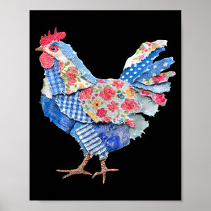 Chicken Patchwork Bunny Eggs Rabbit Happy Easter D Poster
