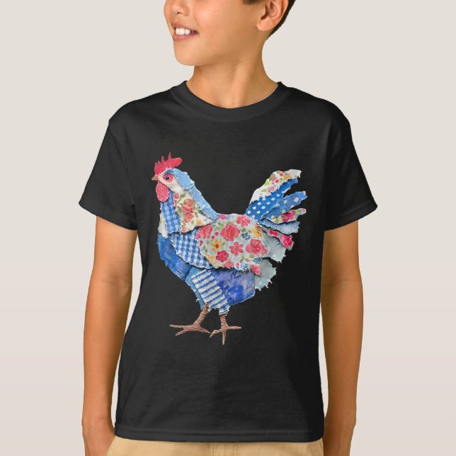 Chicken Patchwork Bunny Eggs Rabbit Happy Easter D T-Shirt (Front)