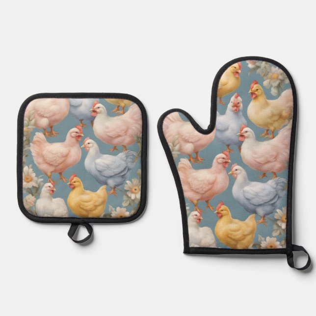 Chicken Pattern Oven Mitt & Pot Holder Set (Front)
