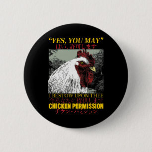 Chicken Permission Vintage Japanese Rooster _1  6 Cm Round Badge