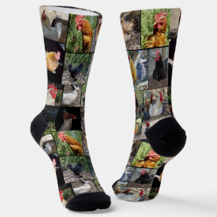 Chicken Photo Collage, Crew Socks