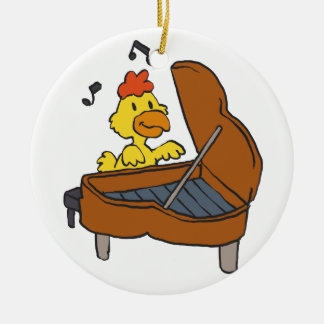 Chicken piano cartoon | Choose background colour Ceramic Tree Decoration
