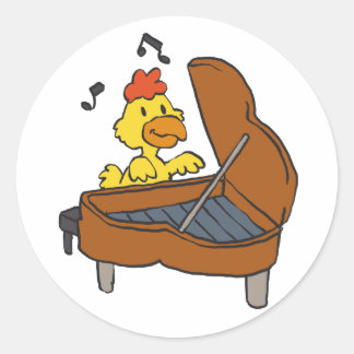 Chicken piano cartoon | Choose background colour Classic Round Sticker