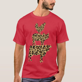 Chicken Pig Cow Leopard Stacked Farm Animals Farmh T-Shirt