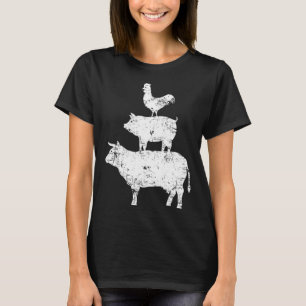 Chicken Pig Cow Tower Farmer Farming Prints T-Shirt