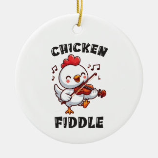 Chicken Playing A Fiddle Violin  Ceramic Ornament
