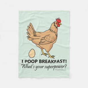 Chicken Poops Breakfast Funny Design Blue Fleece Blanket