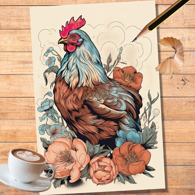 Chicken Portrait in Flowers 6 Decoupage Paper (Creator Uploaded)