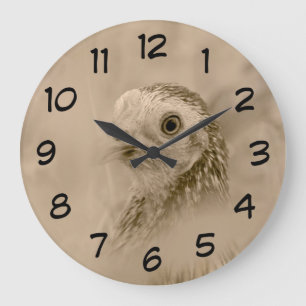 Chicken Portrait in Sepia Large Clock