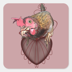 Chicken Pulling Heartstrings Square Sticker