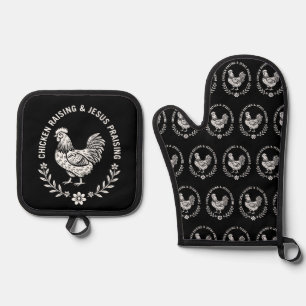 Chicken Raising & Jesus Praising Oven Mitt & Pot Holder Set