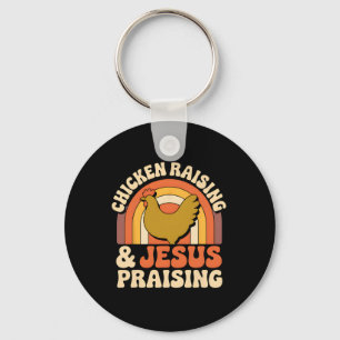 Chicken Raising Jesus Praising Retro Sunset Farmer Key Ring