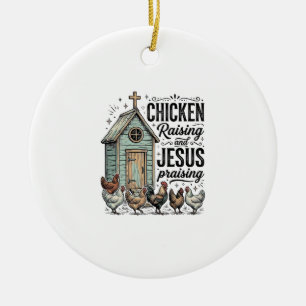 Chicken Raising Jesus Praising Vintage Farm Shirt Ceramic Tree Decoration