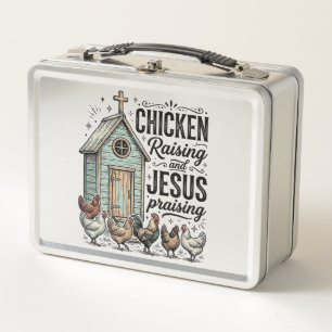 Chicken Raising Jesus Praising Vintage Farm Shirt Metal Lunch Box