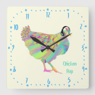 Chicken Rap Funny Music Meat Free Vegan Art Pun Square Wall Clock