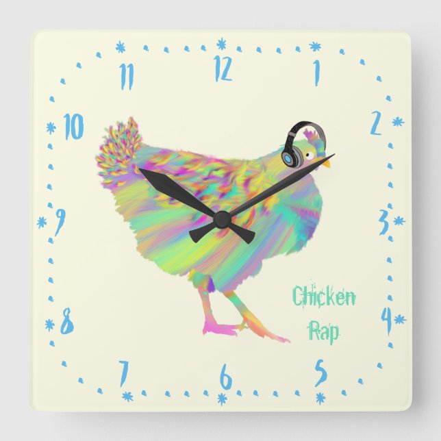 Chicken Rap Funny Music Meat Free Vegan Art Pun Square Wall Clock (Front)