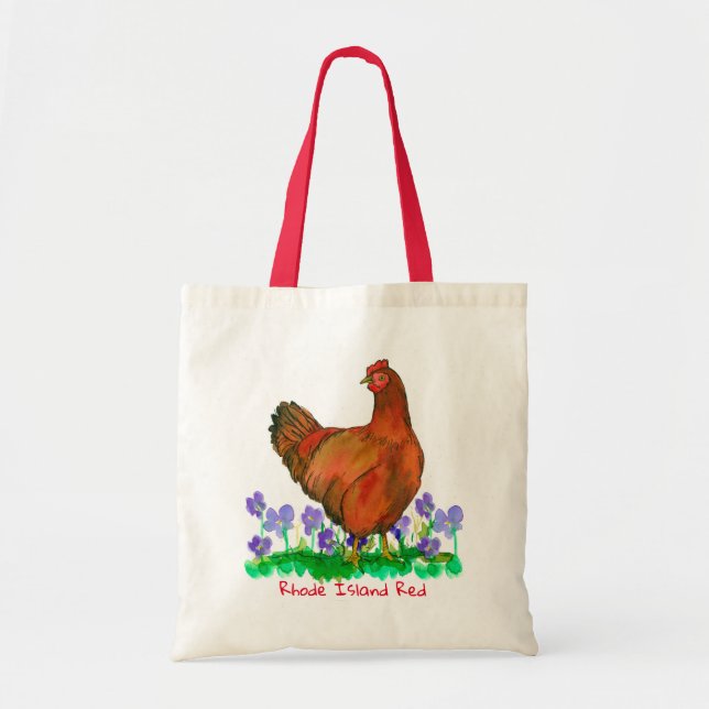 Chicken Rhode Island Red Hen Watercolor Tote Bag (Front)