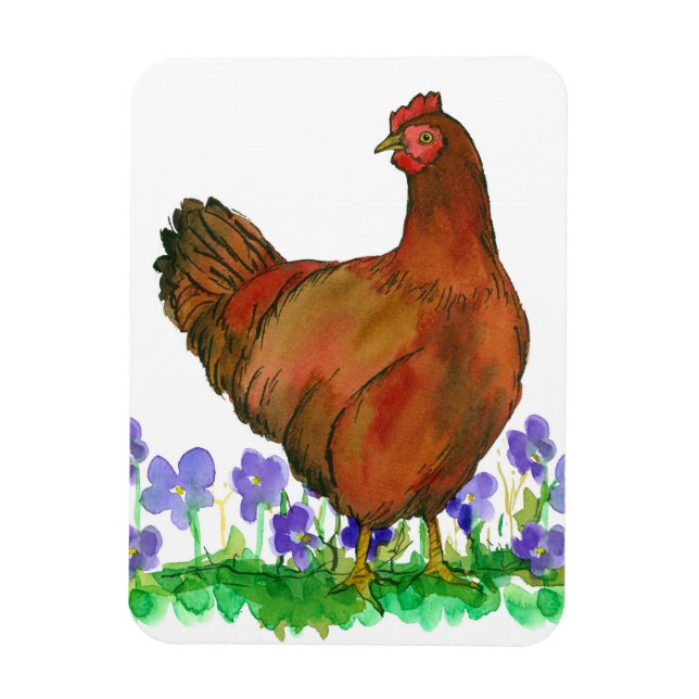 Chicken Rhode Island Red Watercolor Bird Magnet (Vertical)