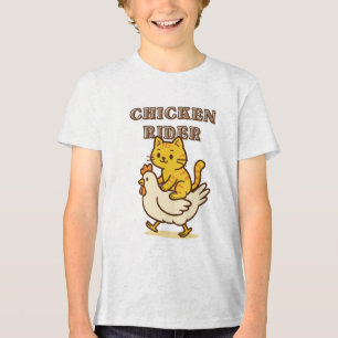 Chicken Rider – Funny Cat Riding Chicken Cartoon  Tri-Blend Shirt