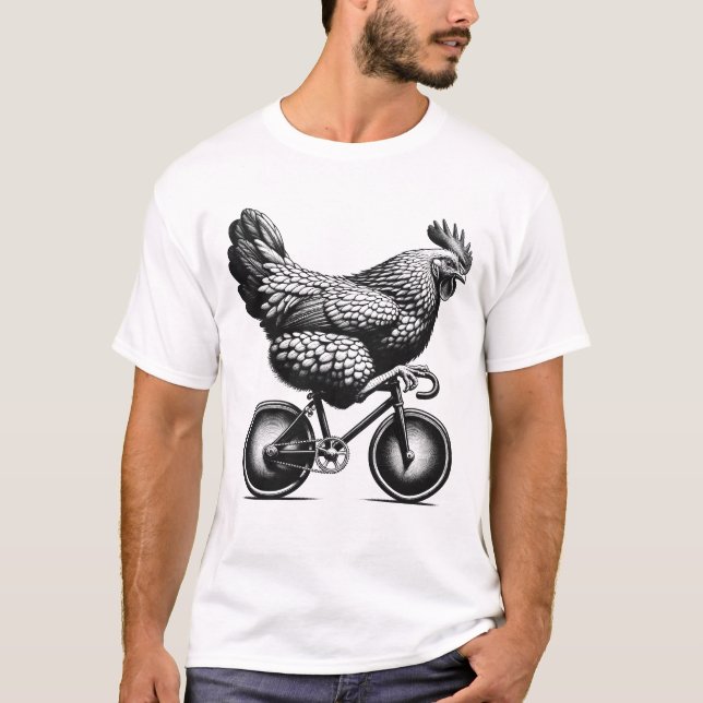 Chicken Riding Bike Biker Bicycle Lover Biking T-Shirt (Front)