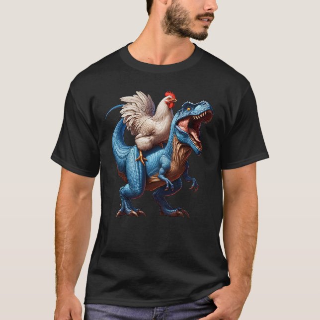 Chicken Riding Dinosaur Farm Lover for Boys Men T-Shirt (Front)