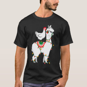 Chicken Riding Llama Lights Santa  Christmas Pajam T-Shirt