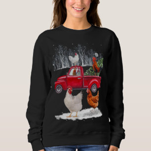 Chicken Riding Red Truck Merry Christmas Chicken L Sweatshirt