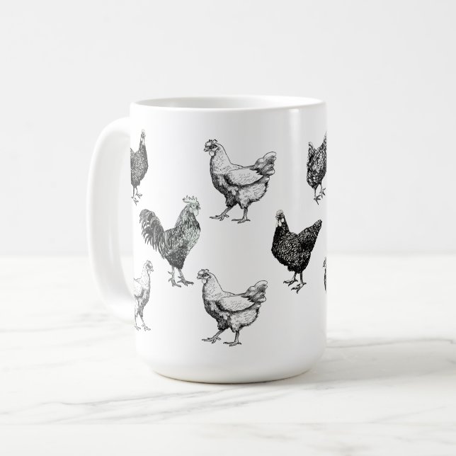 chicken, rooster and hen coffee mug (Front Left)