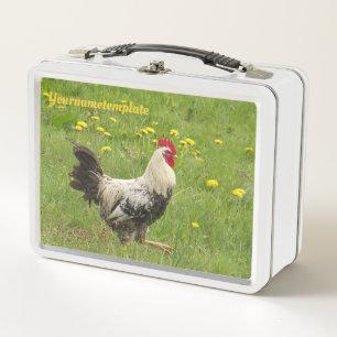 chicken, rooster, animal, bird, farm, agriculture, metal lunch box