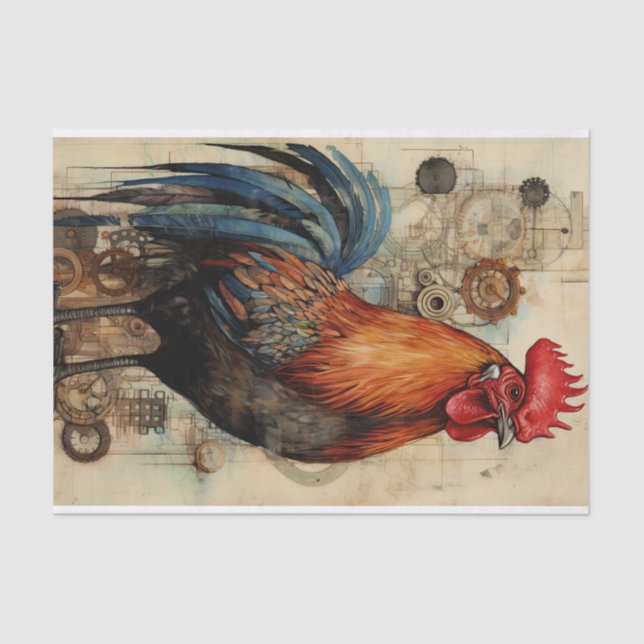 Chicken Rooster Art Vintage Decoupage Ephemera Tissue Paper (Front)