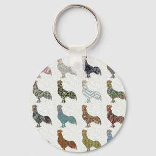 Chicken Rooster Colorful Pattern Farm Key Ring
