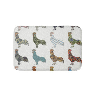 Chicken Rooster Colourful Pattern Farm Bath Mat