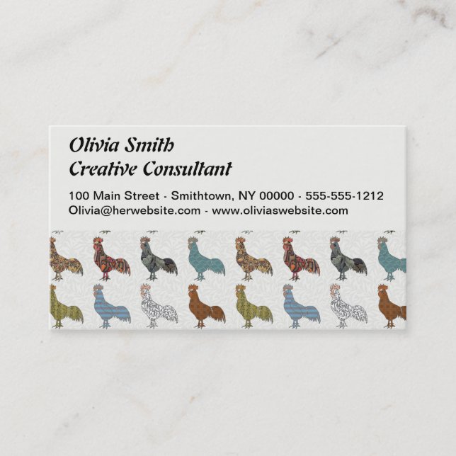 Chicken Rooster Colourful Pattern Farm Business Card (Front)