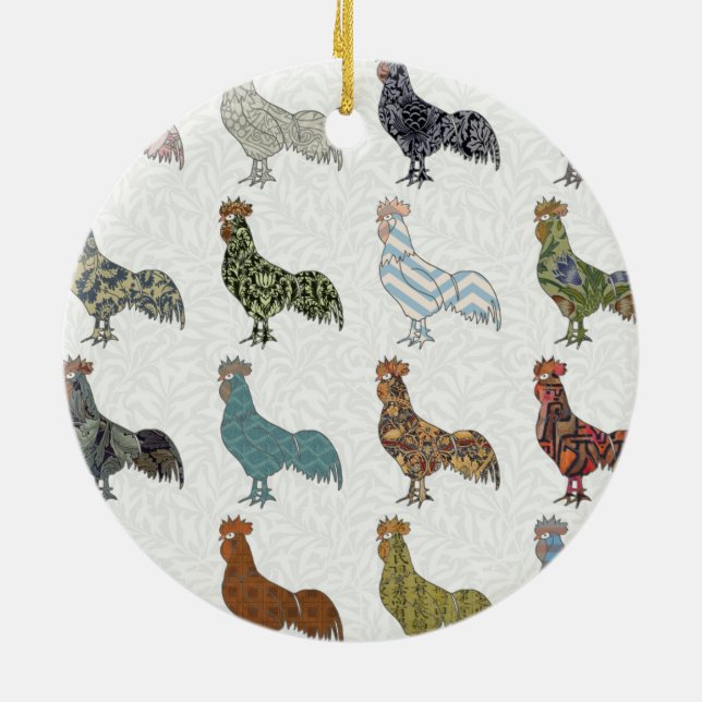 Chicken Rooster Colourful Pattern Farm Ceramic Tree Decoration (Back)