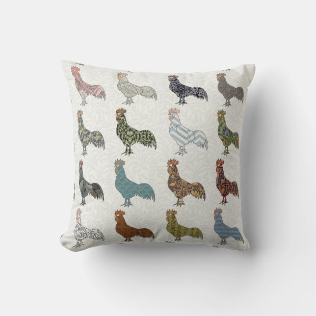 Chicken Rooster Colourful Pattern Farm Cushion (Front)