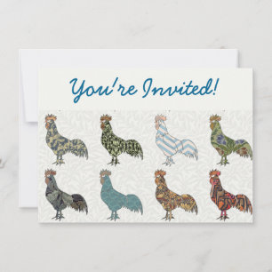 Chicken Rooster Colourful Pattern Farm Invitation